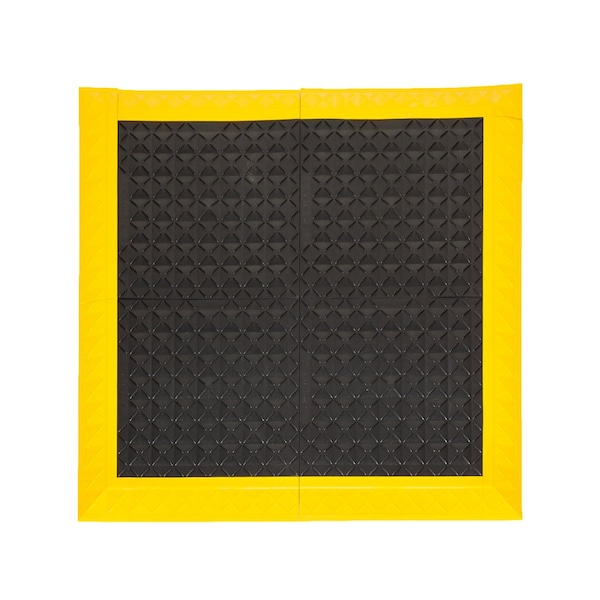 Antifatigue Mat, 44 inch L x 44 inch W, Black Tiles / Yellow Border